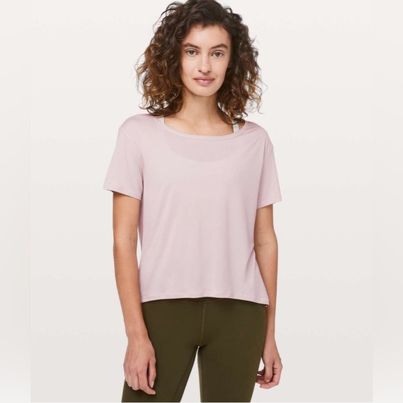 Lululemon Fall In Place Short Sleeve - Heathered Pink Bliss / White - Picture 2 of 5